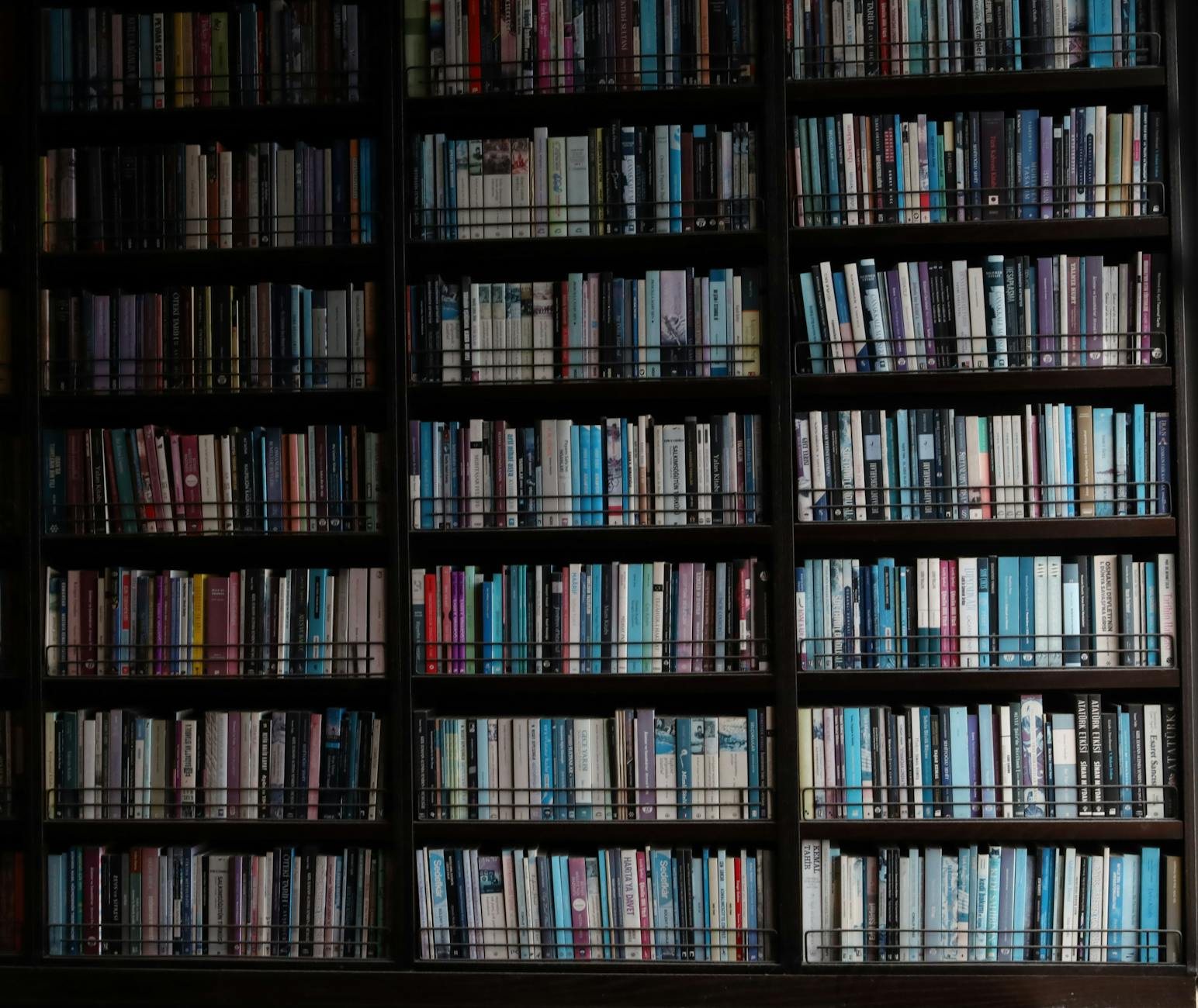 Professional display arrangement and styling of bookshelves